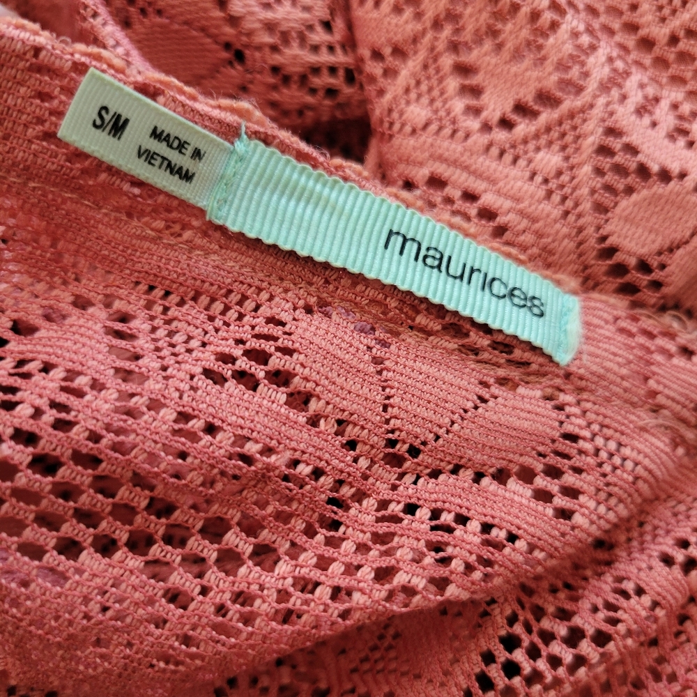 Maurice's Coral Pink Lace Back Tassel Kimono Cover-up  S/M - Picture 8 of 9